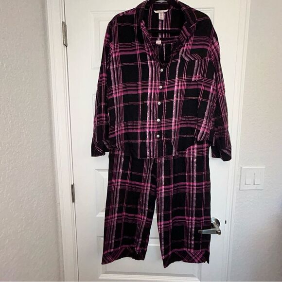 Victoria’s Secret Button Front Long Sleeve Drawstring Pajama Loungewear Pant Set - Picture 1 of 9